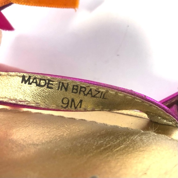 KATE SPADE Metallic Leather Pink & Orange Fringe Ankle Strap Flat Sandals - Picture 9 of 11